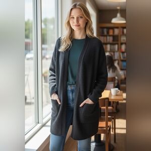 Everlane Dark Grey Open-Front Wool Blend Cozy Long Oversized Cardigan Size Large